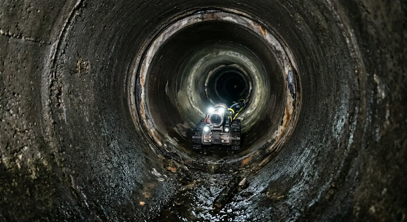 Robotic sewer camera inspecting pipe interior for Sewer Line Cleaning in Winterville